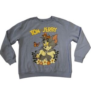 Hybrid Apparel Tom and Jerry Sweatshirt Graphic Print Light Blue Crewneck Size L